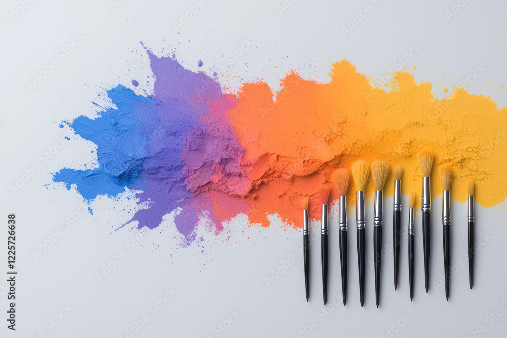Leinwandbilder an abstract image where paintbrushes morph into laboratory test tubes, symbolizing the blend of art 