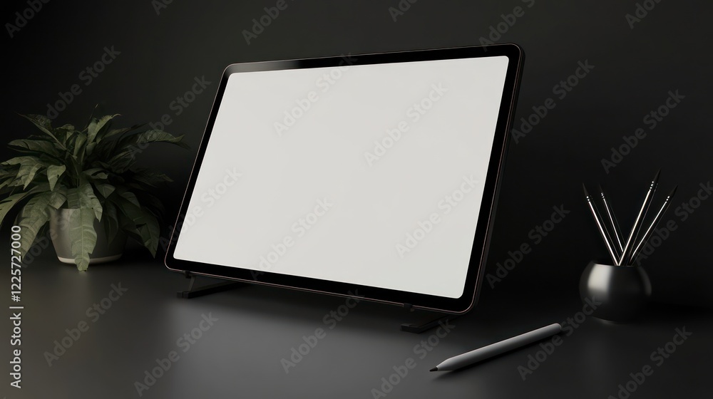 Poster 3d digital graphics drawing tablet monitor pen with tablet icon. minimal tablet 3d render