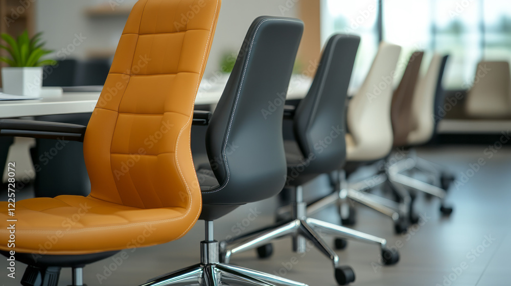 Poster A close-up of office chairs: the candidate sits with a calm smile while the prospective manager asks additional questions from a printout,