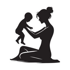 Woman playing with her baby  silhouette vector illustration
