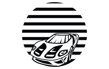 Abstract Classic vintage sports car silhouette vector 
illustration in black and white drawing style on a 
white background,coloring book.