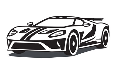 Abstract Classic vintage sports car silhouette vector 
illustration in black and white drawing style on a 
white background,coloring book.