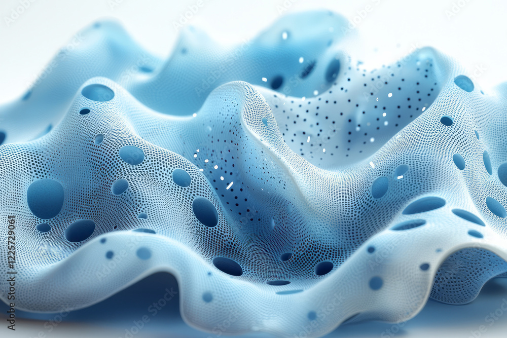 Poster a conceptual illustration of breathable fabric layers with perforations and arrows indicating airflo