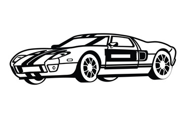 Abstract Classic vintage sports car silhouette vector 
illustration in black and white drawing style on a 
white background,coloring book.