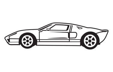Abstract Classic vintage sports car silhouette vector 
illustration in black and white drawing style on a 
white background,coloring book.
