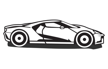 Abstract Classic vintage sports car silhouette vector 
illustration in black and white drawing style on a 
white background,coloring book.