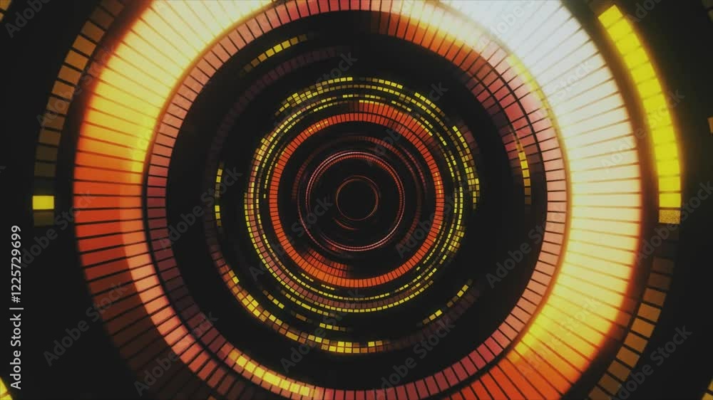 Poster sci-fi tunnel transformer with neon lights. 4k abstract high-tech tunnel. camera rotates through tun