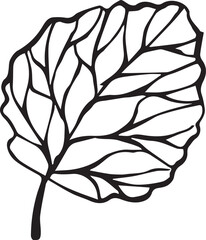 Fototapeta premium Art Nouveau Stylized Leaf in Bold Black and White Line Illustration with Decorative Design. Vector illustration for designs, wrappers, patterns, postcard