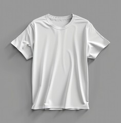 White short-sleeve t-shirt mockup, front view isolated on grey background, ready for branding