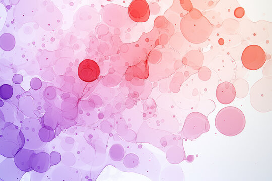 A high-magnification view of a blood smear under a microscope, showcasing vibrant red blood cells, white blood cells, and platelets in vivid detail, with a soft gradient background,