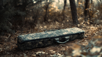 Photo of a rifle case in camouflage keeping the firearm safe and secure.