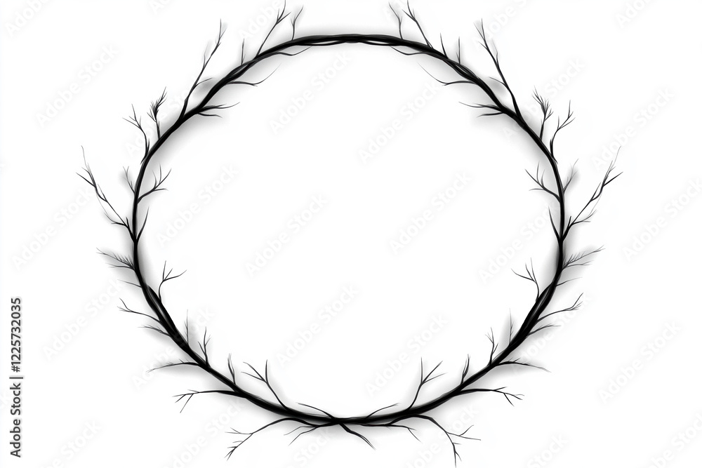 Poster black vine circular wreath design with intricate branches and empty center