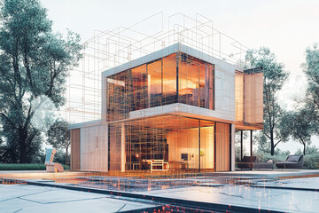 Robot with artificial intelligence create design house or home, architecture spaceconcept. contemporary space