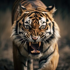 Fototapeta premium Ferocious Fury: An Angry Tiger Showing its Wild Nature in the Jungle