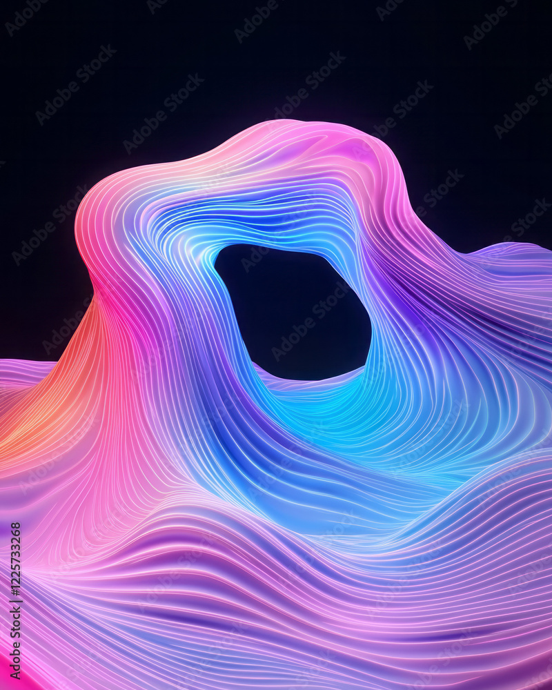 Aufkleber a bold, digital rendering featuring fluid, gradient waves in cyan, pink, and deep violet, framing a 