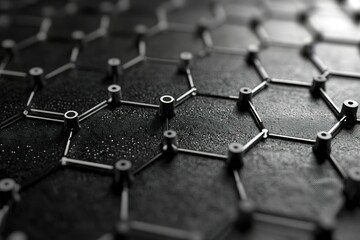 Obraz premium Science network pattern, connecting lines and dots. hi tech, mechanical technology hexagons structure or molecular connect elements
