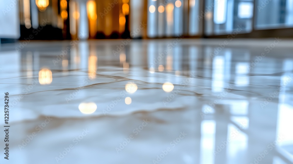 Aufkleber reflective marble floor with blurred bokeh lights creating elegant atmosphere in luxury interior spa
