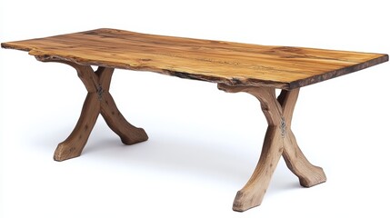 Wooden table top on white background 