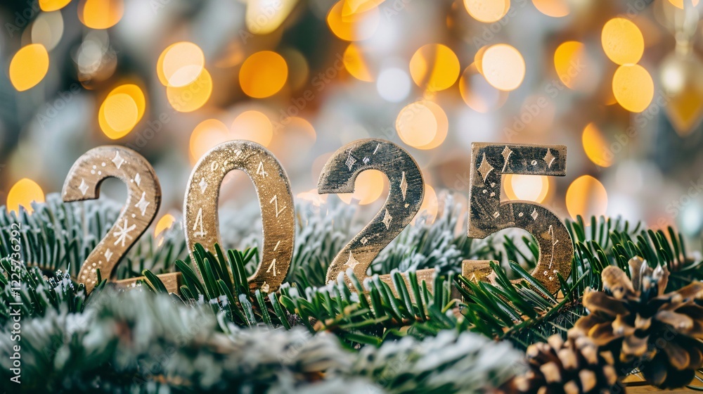 Poster golden numbers and festive sparkles: ringing in the new year 2025