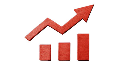 Red arrows and bars show clear growth trends, isolated on a transparent background. PNG