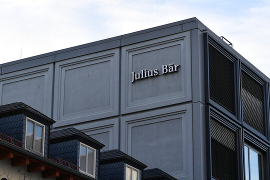 Germany, Mannheim, January 28. 2025, sign or lettering of Julius B&auml;r, Bank Julius Baer, an internationally active financial group