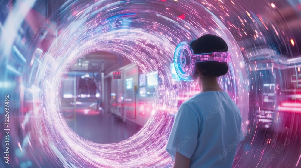 Poster a swirling vortex of medical imagery in a holographic format demonstrates the flow of data within th