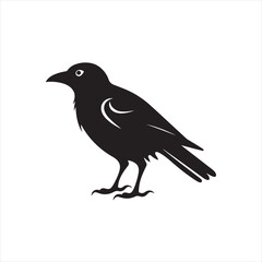 Obraz premium Simple Outline Raven Graphic for Easy Cut-Out Designs on Solid White Background