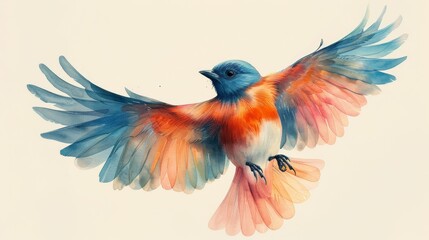 Obraz premium A bird with blue and orange wings flying in the air