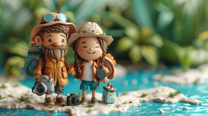 A couple of cartoon characters are posing for a picture with a camera