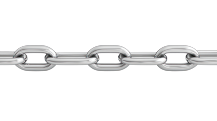 Inspecting a shiny metallic chain with smooth links, isolated on a transparent background. PNG