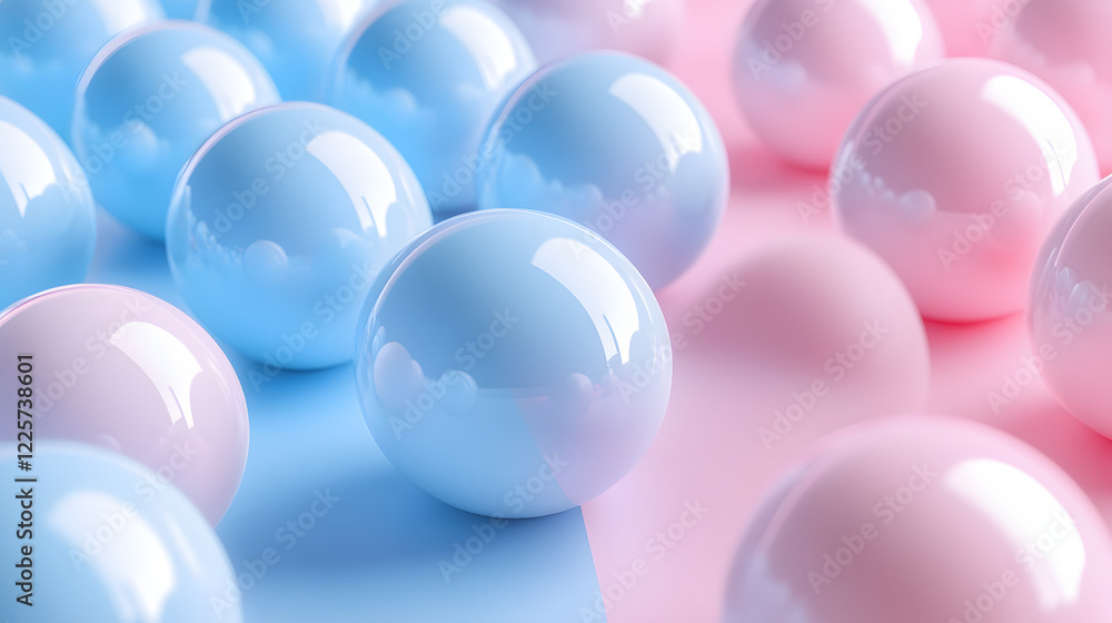 Aufkleber abstract blue and pink three-dimensional background of many spheres separated from each other and re