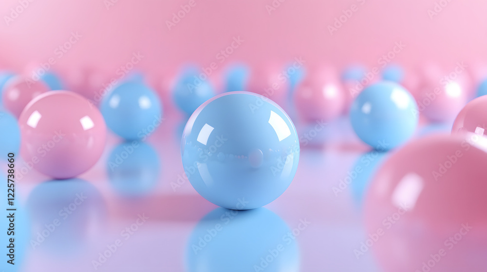 Aufkleber abstract blue and pink three-dimensional background of many spheres separated from each other and re