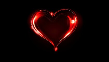 Glowing red heart shape with luminous light trails on black background creates romantic atmosphere for Valentine's Day designs and love-themed projects.