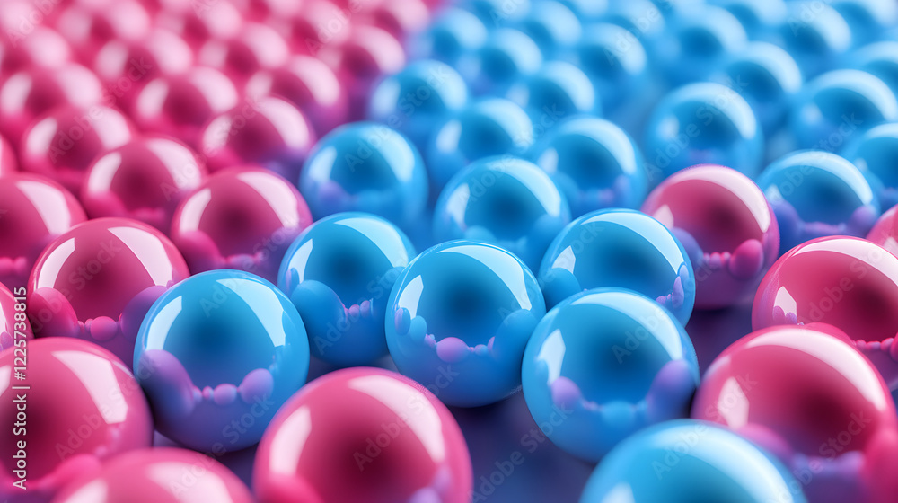 Aufkleber abstract blue and pink three-dimensional background of many spheres separated from each other and re