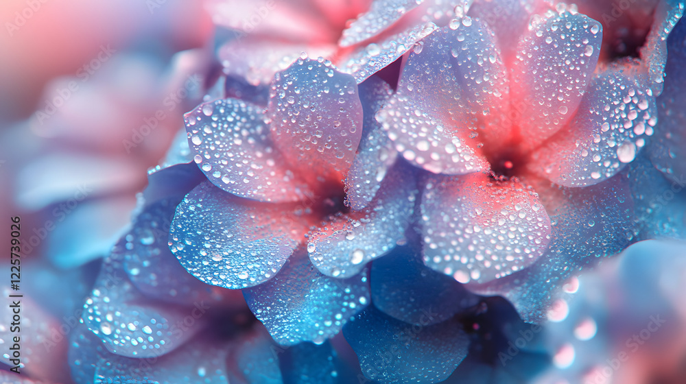 Poster abstract blue and pink three-dimensional background of many spheres separated from each other and re