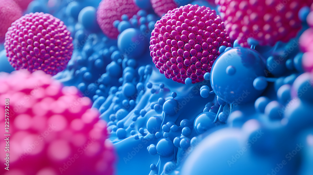 Aufkleber abstract blue and pink three-dimensional background of many spheres separated from each other and re