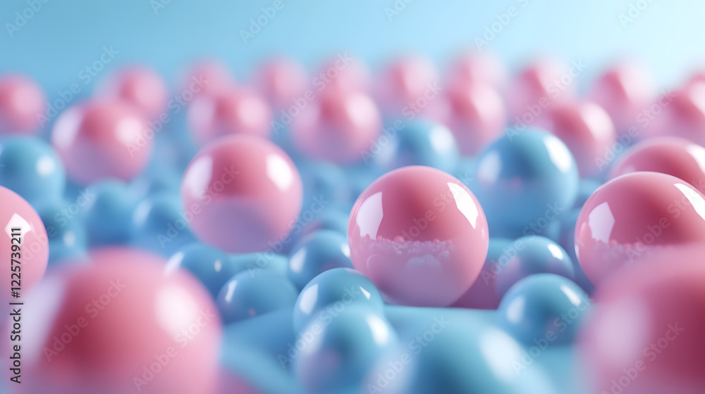 Aufkleber abstract blue and pink three-dimensional background of many spheres separated from each other and re