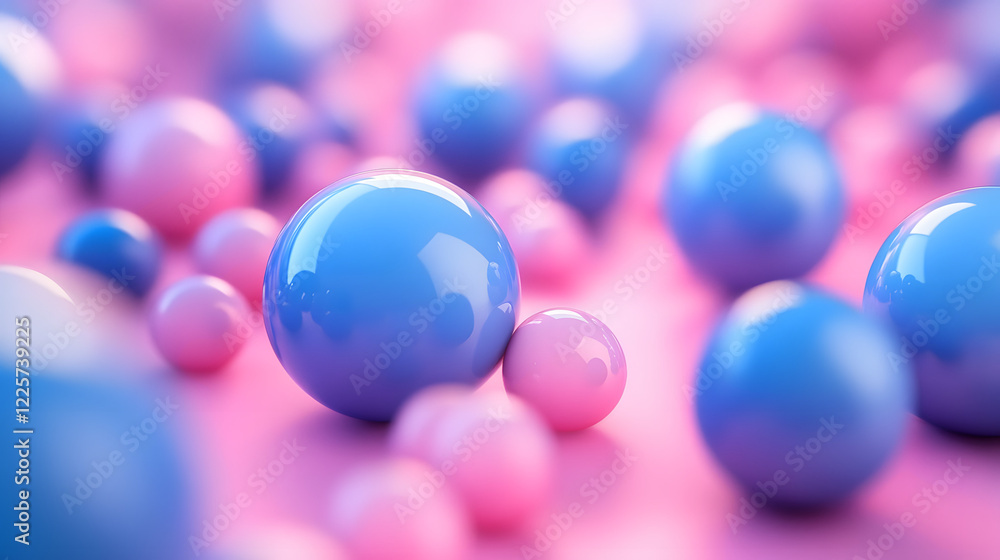 Aufkleber abstract blue and pink three-dimensional background of many spheres separated from each other and re