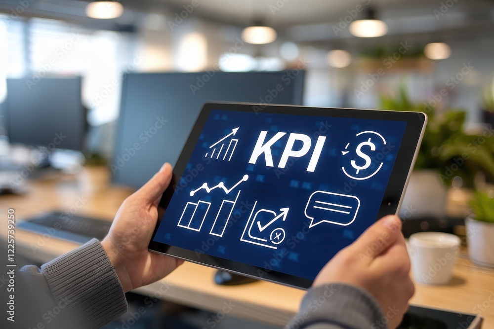 Aufkleber analyzing kpis on a tablet: business analytics and data-driven decisions