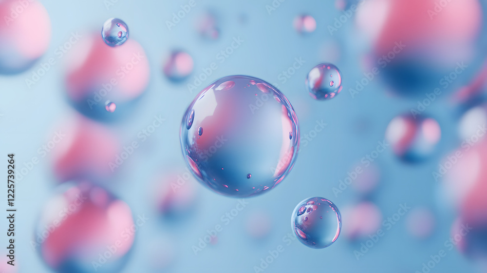 Aufkleber abstract blue and pink three-dimensional background of many spheres separated from each other and re