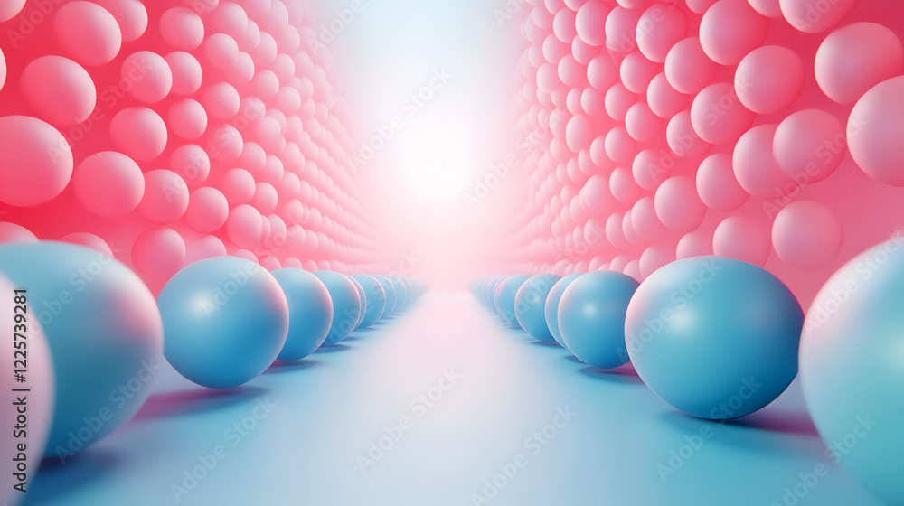 Aufkleber abstract blue and pink three-dimensional background of many spheres separated from each other and re