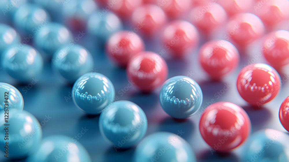 Aufkleber abstract blue and pink three-dimensional background of many spheres separated from each other and re