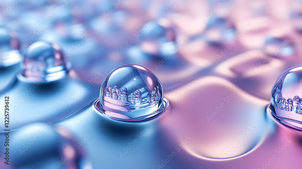 Poster abstract blue and pink three-dimensional background of many spheres separated from each other and re
