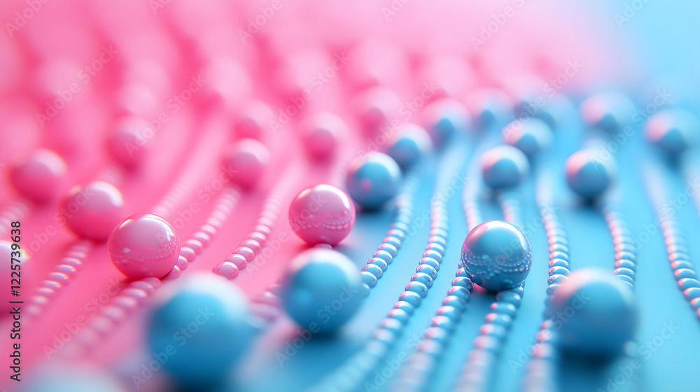 Aufkleber abstract blue and pink three-dimensional background of many spheres separated from each other and re