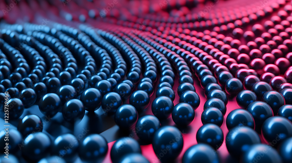 Poster abstract blue and pink three-dimensional background of many spheres separated from each other and re