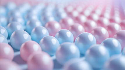 Abstract blue and pink three-dimensional background of many spheres separated from each other and resembling drops 3D illustration 3D rendering


