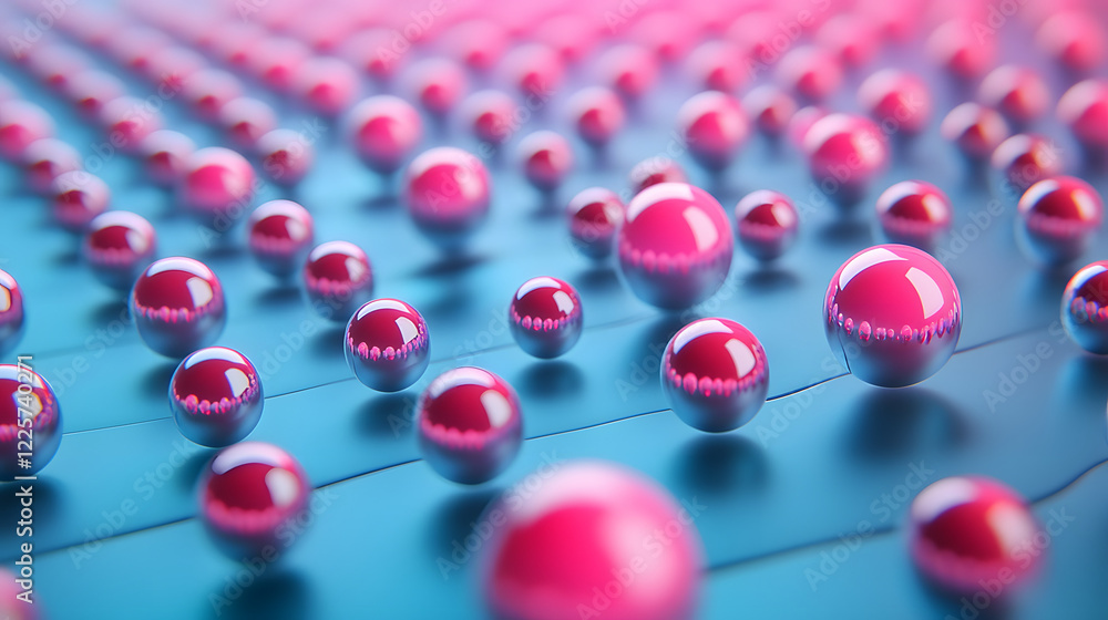 Aufkleber abstract blue and pink three-dimensional background of many spheres separated from each other and re