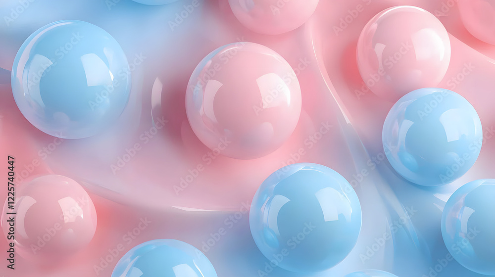 Aufkleber abstract blue and pink three-dimensional background of many spheres separated from each other and re