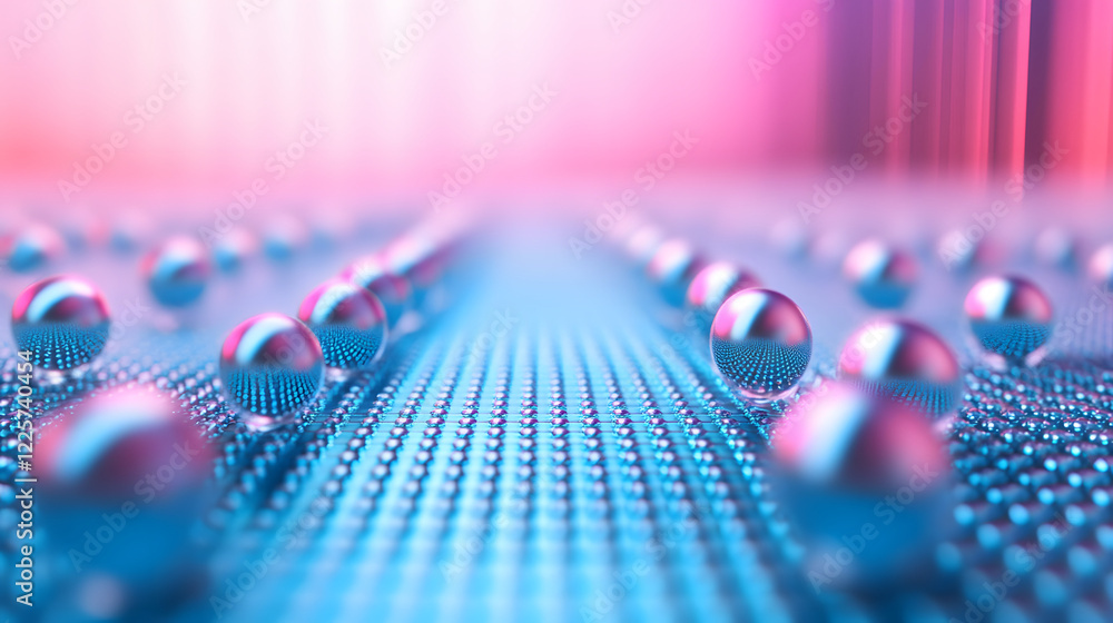 Poster abstract blue and pink three-dimensional background of many spheres separated from each other and re