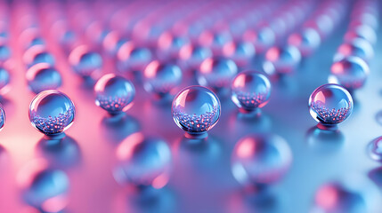 Abstract blue and pink three-dimensional background of many spheres separated from each other and resembling drops 3D illustration 3D rendering


